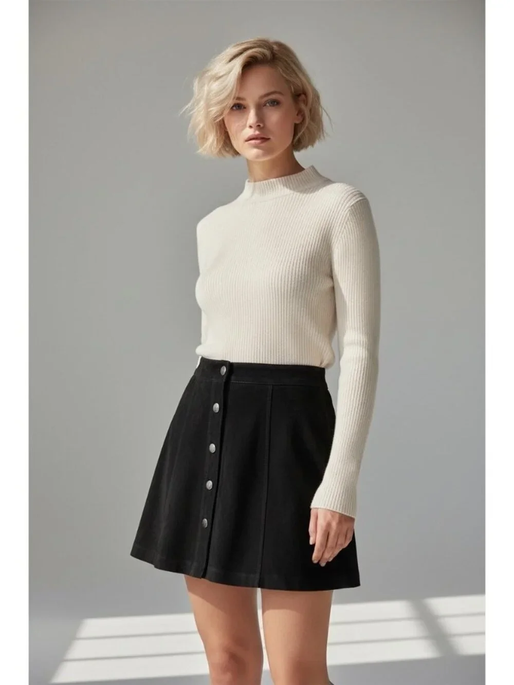 NWT Forever 21 Black Suede Button Front Flippy A-Line Mini Skirt Size M